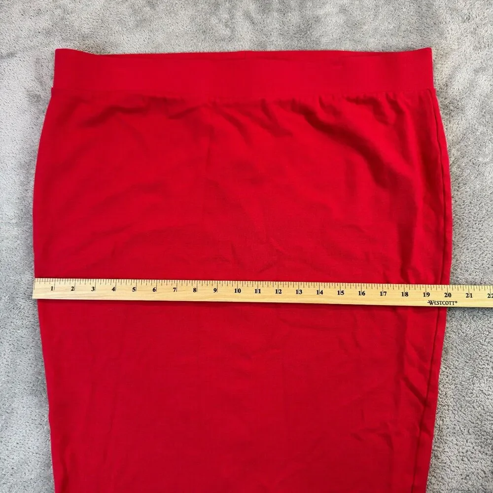 Torrid Skirt Womens 2 Red Pencil Pull On Stretch Midi Knit Workwear Plus Office